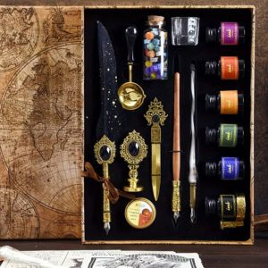 Чорне перо TouchQueen з кольоровим чорнилом і восковий штамп, подарунковий набір для каліграфії