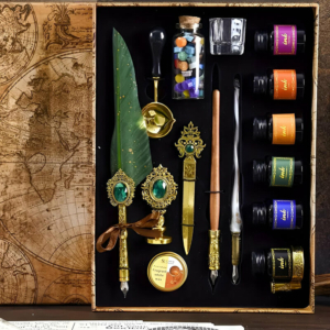 Зелене перо TouchQueen з кольоровим чорнилом і восковий штамп, подарунковий набір для каліграфії