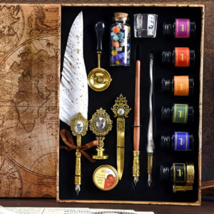 Біле перо TouchQueen з кольоровим чорнилом і восковий штамп, подарунковий набір для каліграфії