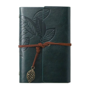 Вінтажний блокнот зеленого кольору з горіховим листком, 14,5x10 см