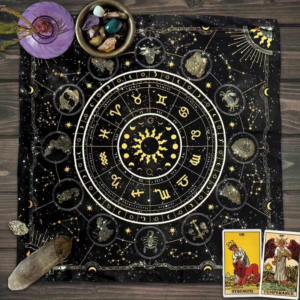 Скатертина для Таро «12 зодіаків», 75x75 см, чорний колір