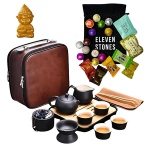 Набір для чайної церемонії «Ісин» Eleven Stones з чаєм пуер 20 шт і чайною фігуркою Бога багатства