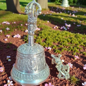 Тибетський мідний дзвіночок із варджрою (13 см, діаметр 6,5 см)