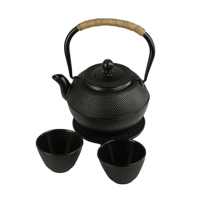 Чугунный заварочный чайник + 2 чашки с подставкой Black Cast iron 1200 ...