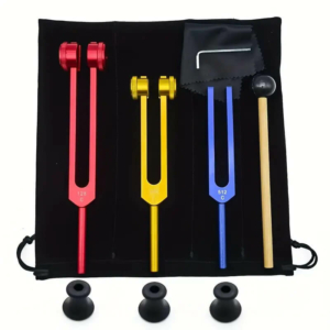 Набор чакральных камертонов Colored Tuning Fork ​​(3 шт. - 128Гц, 256Гц, 512Гц) из алюминия