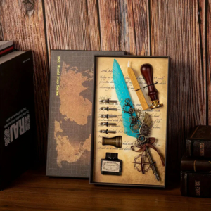 Голубое перо с шестеренками TouchQueen с восковым штампом, подарочный набор для каллиграфии