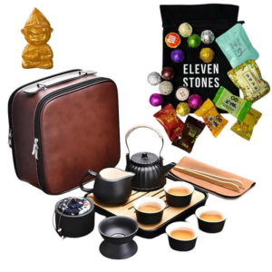 Набор для чайной церемонии «Шанхай‎»‎ Eleven Stones с чаем пуэр 20 шт и чайной фигуркой Бога богатства