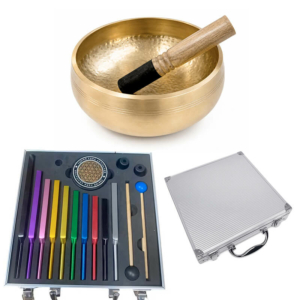 Поющая чаша «Исцеление» 20 см и набор камертонов в чемодане «Tuning Fork Colored» 9 шт.